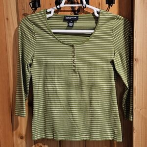 Women's green striped pull over top